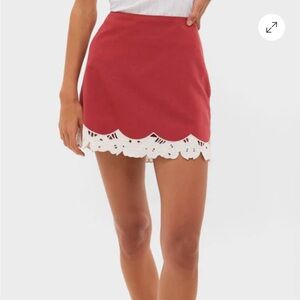 Tuckernuck Meg Mini Skirt Women Size S Red New Cotton Linen Eyelet Trim NYAP-12